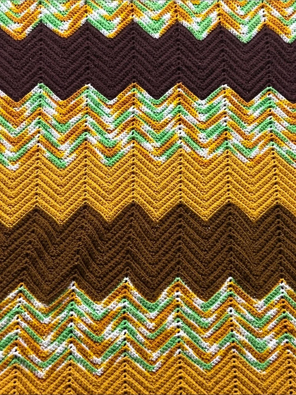 Handmade granny Chevron Knit blanket throw in Mustard and Brown cozy